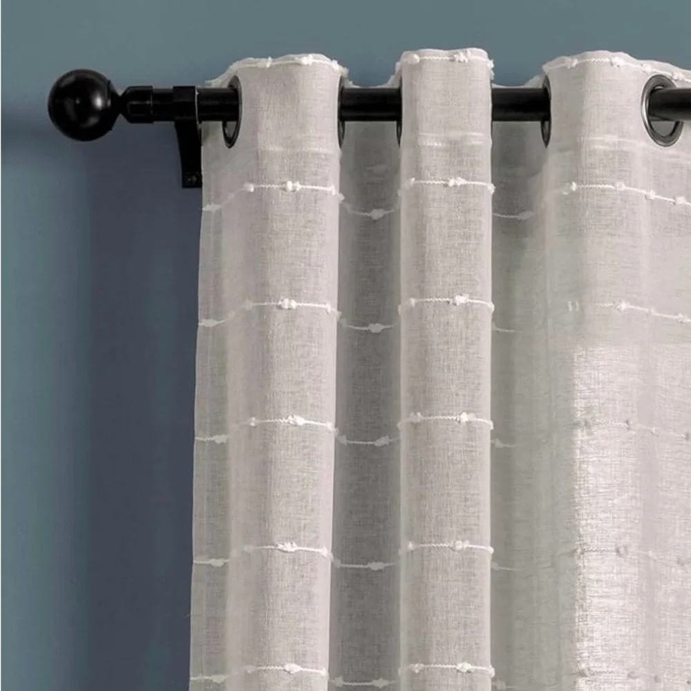 Lush Decor Farmhouse Textured Grommet Sheer Window Curtain Panel Pair 84" x 38" - Picture 2 of 6